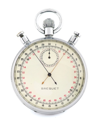 Breguet Split-Seconds Chronograph.30-Second Stop-Watch.Breguet, movement no. 430316, ref. b 1222. Made circa 1950..Fine and rare, large, keyless, chromed, split-seconds chronograph stopwatch.with instantaneous 30-minute register..To be sold without reserv