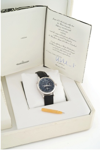 JAEGER-LECOULTRE MASTER.GEOGRAPHIC PLATINUM LIMITED EDITION.Jaeger LeCoultre, Master Geographic, Master Control 1000.Hours, serie Limitée, No. 138/250, Ref. 142.640.926 B. Made in a.limited edition of 250 pieces, circa 1997..Very fine and rare, two-time-z