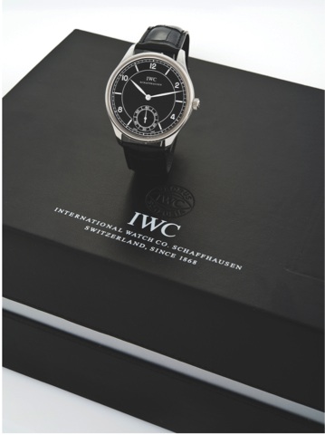 IWC PORTUGUESE REF 5445 STEEL.IWC, International Watch Co., Schaffhausen, movement No..3029575, case No. 3314438, sold on July 2008..Fine and rare, stainless steel wristwatch with a stainless.steel iWC buckle. Accompanied by fitted box, guarantee and.inst