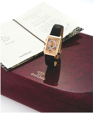 JAEGER-LECOULTRE REF. 270.2.69 PINK GOLD.REVERSO CHRONOGRAPH RETROGRADE.Jaeger-LeCoultre, Reverso Chronograph Retrograde, No..371/500, Ref. 270.2.69. Made in a limited edition of 500 pieces.circa 1996..Very fine and rare, rectangular, double dial, 18K pin