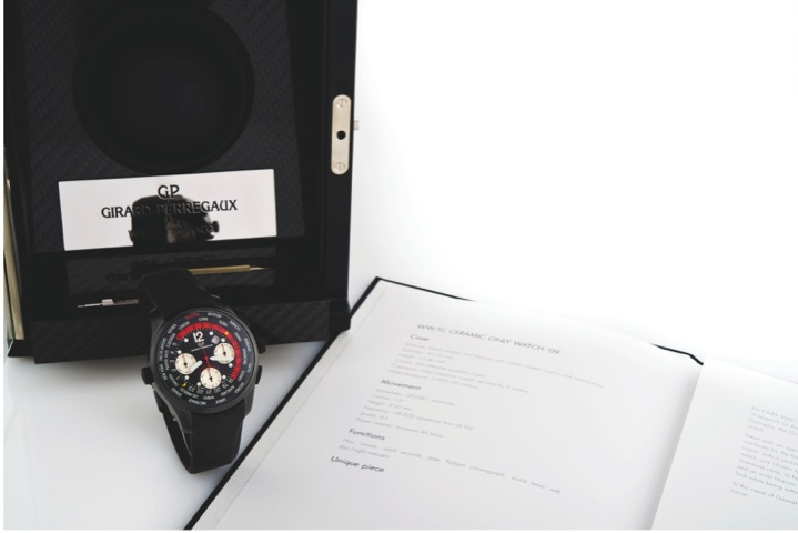 GIRARD-PERREGAUX – PIECE UNIQUE - BLACK SHADOW CERAMIC AND TITANIUM WORLD TIME FOR ONLY WATCH 2009 – NO. 1/1.Girard-Perregaux, No. Ce/TI No. 1/1, Ref. 49820. Made as a.unique piece for the Only Watch charity auction, Monaco, 2009..Very fine and unique, la