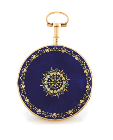 GOLD & ENAMEL QUARTER REPEATING WATCH.Swiss, No. 112. Made circa 1790..Very fine, quarter-repeating, 18K gold and enamel pocket watch.