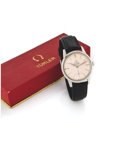 OMEGA STEEL SEAMASTER RETAILED BY TÜRLER.Omega, `Seamaster`, movement No. 20219972, Ref. 14389-1.retailed by Türler. Made circa 1962..Fine and rare, stainless steel water-resistant wristwatch..Accompanied by the original Omega for Türler box.