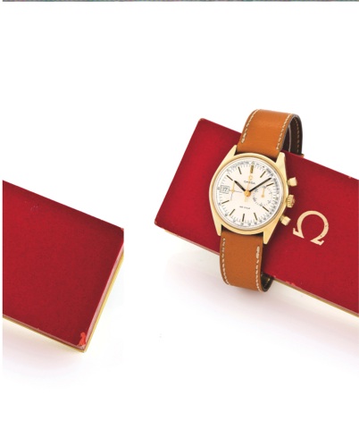 OMEGA REF.146.017 DE VILLE CHRONO DATE.Omega, De Ville, No. 29146907, Ref. 146.017. Made circa 1970..Fine and very rare, water-resistant, stainless steel/plated wristwatch with round button chronograph, 30-minute register, tachometer, date, and a stainles