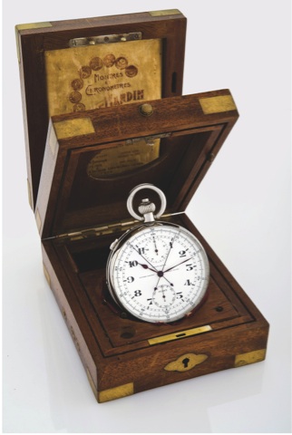 ULYSSE NARDIN SPLIT SECONDS DECK CHRONOMETER.Ulysse Nardin, ‘Chronomètre’, Locle, Suisse, No. 17983, case.No. 390152. Made circa 1940..Fine, rare and unusual, Staybrite, keyless circuit breaker lever deck.chronometer with split 1/10th second chronograph w