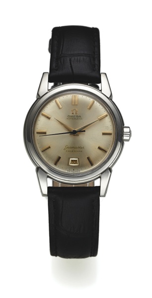 OMEGA REF. 2627 SEAMASTER STEEL.Omega, Seamaster, Automatic, Calendar, No. 13246691.Ref. 2627-3 SC. Made circa 1953..Fine and rare, center seconds, self-winding, waterresistant.stainless steel wristwatch with date..To be sold without reserve