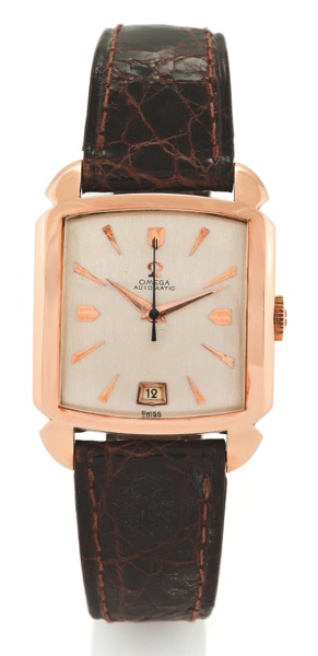 OMEGA REF.3953SC CALENDAR PINK GOLD.Omega, Automatic Calendar, No. 11236372, Ref. 3953SC. Made circa 1955..Fine, carré galbé, center seconds, self-winding 18K pink gold wristwatch with date.