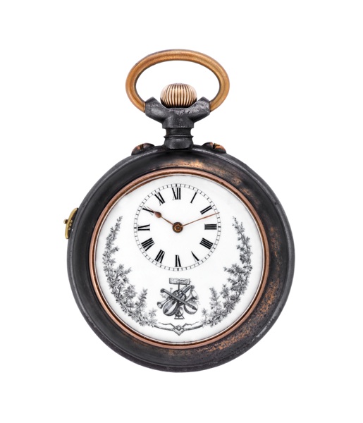 MONNIER, TWO DIFFERENT TUNES MUSICAL WATCH.Monnier, Bienne, Swiss, No. 60080, made circa 1900..Rare, large gun metal, keyless musical watch, playing on request or automatically on the hour, with painted enamel dial. To be sold without reserve