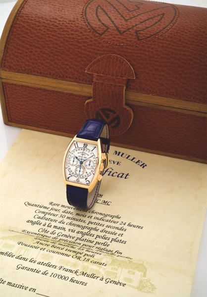 FRANCK MULLER MAGNUM MASTER.CALENDAR CHRONOGRAPH PINK GOLD.Franck Muller, Genève, Cintree Curvex, Magnum Chronograph Master-Calendar Automatique, No. 89, Ref. 6850 CC MC AT. Made circa 2000..Fine, tonneau-shaped and curved, self-winding, water-