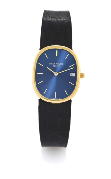 PATEK PHILIPPE REF. 3788 QUARTZ GOLDEN ELLIPSE.Patek Philippe, Genève, Ellipse d’Or, No. 1580646, case No. 2819873, Ref. 3788. Made circa 1980..Fine, oval, 18K yellow gold quartz wristwatch with date an 18K yellow gold Patek Philippe buckle.