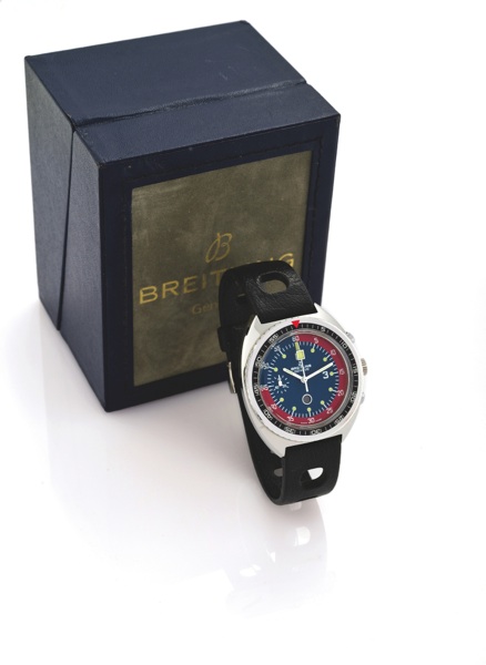 BREITLING FOOTBALL STEEL.Breitling, Genève, case No.1411648, Ref. 34-31. Made circa 1970..Fine and unusual, tonneau-shaped, water-resistant, stainless steel.football referee ‘s wristwatch with round button chronograph and.indication of the 45 m