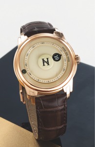 NHC WANDERING JUMP HOUR DATE PINK GOLD. Nouvelle Horlogerie Calabrese (NHC), “Analogica Wandering. Jump Hour and Date”, No. ANR 83/88, Ref. ANR107L. Made in. a limited edition “Limit ED ition” of 88 pieces, circa 2006.. Fine and unusual, self-winding, wat