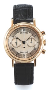 BREGUET REF. 3237 CHRONOGRAPH YELLOW GOLD. Breguet, No. 1099, Ref. 3237. Made in the 1990s.. Fine, 18K yellow gold wristwatch with round button. chronograph, register and an 18K yellow gold Breguet. buckle.