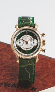 FRANCK MULLER REF. 2860NA. CHRONOGRAPH YELLOW GOLD. Franck Muller, Geneva, chronograph, No. 34, Ref. 2860 NA.. Made in the 2000’s.. Very fine and rare, water-resistant, 18K yellow gold lady’s. wristwatch with round button chronograph, register, and 18K. y