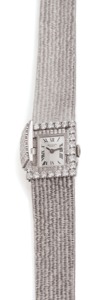 Patek Philippe Ref. 3367/1 DIAMOND & WHITE GOLD. Patek Philippe, No.1248829, case No.2690682, Ref.3367/1. Made in 1960s.. Very Fine and elegant, 18K white gold, diamonds lady’s wristwatch with. concealed dial and 18K white gold Patek Philippe integrated b