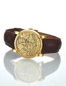 VACHERON & CONSTANTIN REF. 43050 THE AMERICAS. Vacheron & Constantin, Genève, “Gerard Mercator,” No. 798321. case No. 673879, Ref. 43050. Made in the 1990s.. Very fine and unusual, self-winding, water-resistant, 18K yellow. gold wristwatch with 22K yellow