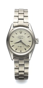 ROLEX REF. 6504 RETAILED. BY JOYERIA RIVIERA STEEL. Rolex Oyster Perpetual, case No. 30519, Ref. 6504. Made in. the 1950’s.. Fine and rare, self-winding, stainless steel wristwatch with a. stainless steel link bracelet