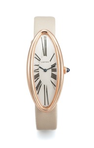 CARTIER BAIGNOIRE ALLONGEE PINK GOLD. Cartier, Paris, “Baignoire Allongée,” case No. 119011 AF. Ref. 2515. Made circa 2005.. Very fine and elegant, oval, curved 18K pink gold lady’s. wristwatch with an 18K pink gold Cartier buckle
