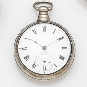 Movement No.27472, Chester Hallmark for 1800 Gilt full plate fusee lever movement, engraved balance cock, steel 3-arm balance, diamond end stone, white enamel dial with black Roman numerals, black outer minute markers with quarter divisions, blued steel f