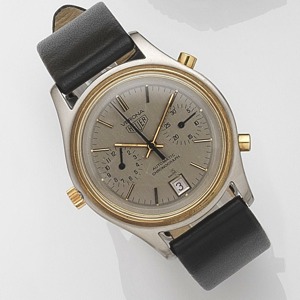 Verona, Ref:110.215G, Case No.378491, Circa 1978 17-jewel Cal.12 automatic movement, brushed silvered dial with applied gilt baton hour markers with black accents, black outer 1/5th second divisions with luminous dot five second markers, gilt baton hands 