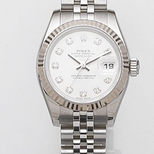 Rolex. A lady's stainless steel automatic calendar bracelet watch