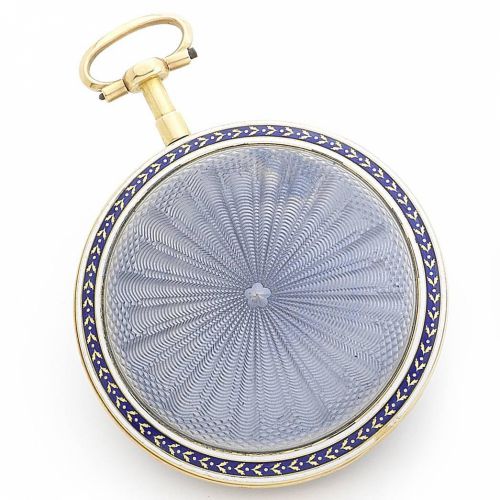 Gregson. A fine late 18th century gold and guilloche enamel key wind open face pocket watch