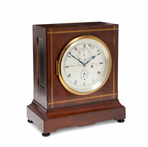 A fine brass inlaid mahogany eight day mantel chronometer