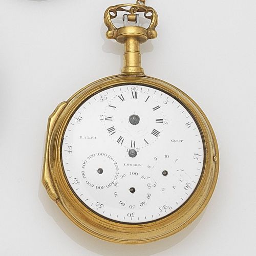 Ralph Gout. A late 18th century gilt metal open face pedometer pocket watch