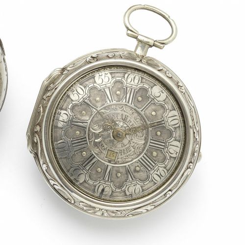 D. Starre, Amsterdam. An early 18th century silver pair case repoussé pocket watch
