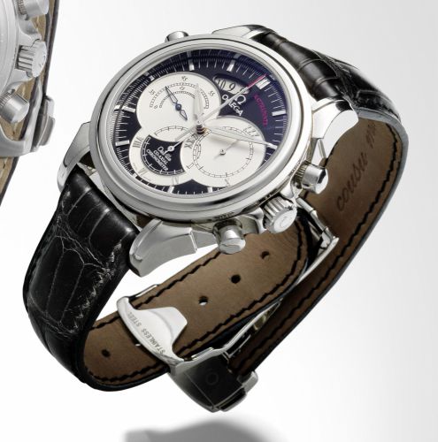 Omega. A stainless steel automatic calendar chronograph wristwatch with box and papers