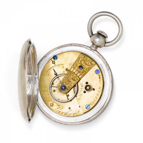 Boston Watch Co. A rare silver hunter case watch with pinned plates