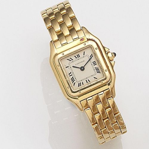 Cartier. A lady's 18ct gold quartz bracelet watch