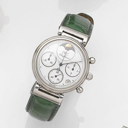 IWC. A lady's stainless steel quartz calendar chronograph wristwatch with moonphase