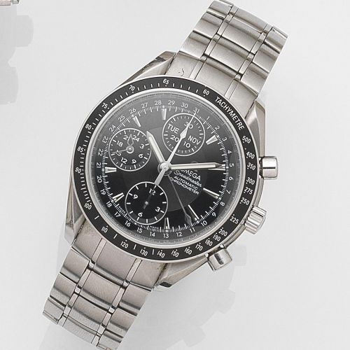 Omega. A stainless steel automatic calendar chronograph bracelet watch