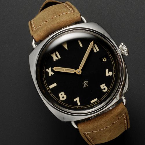 Officine Panerai. A steel manual wind calendar wristwatch with California dial