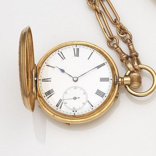 Swiss. An 18ct gold keyless wind full hunter pocket watch
