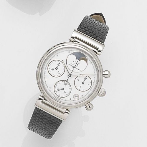 IWC. A lady's stainless steel quartz calendar chronograph wristwatch with moonphase
