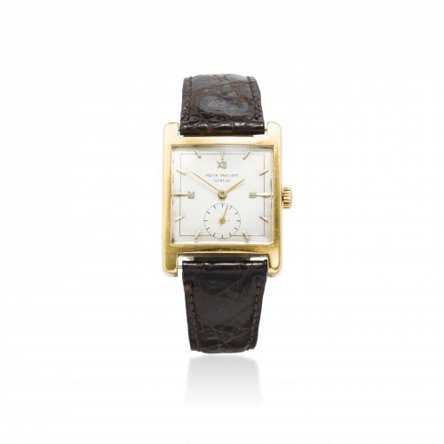 Patek Philippe. A fine 18K gold rectangular wristwatch