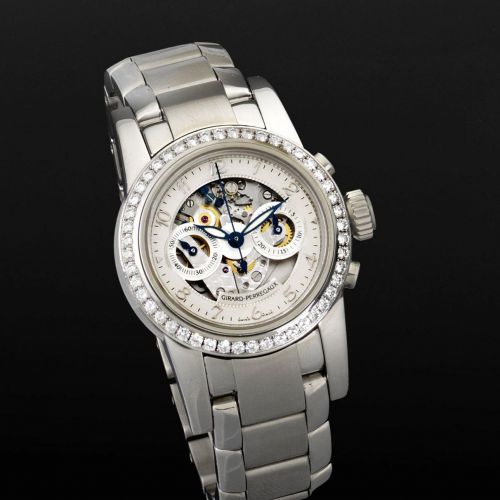 Girard Perregaux. A lady's stainless steel and diamond set automatic chronograph bracelet watch