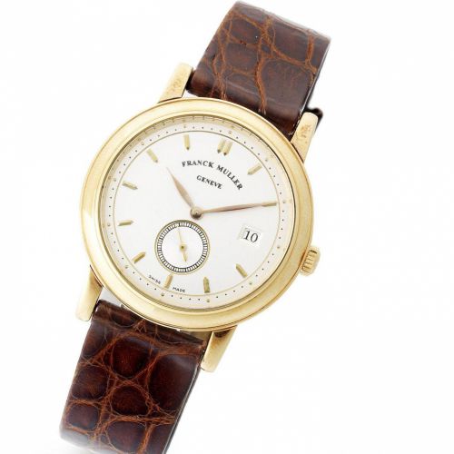 Franck Muller. An 18ct gold manual wind calendar wristwatch