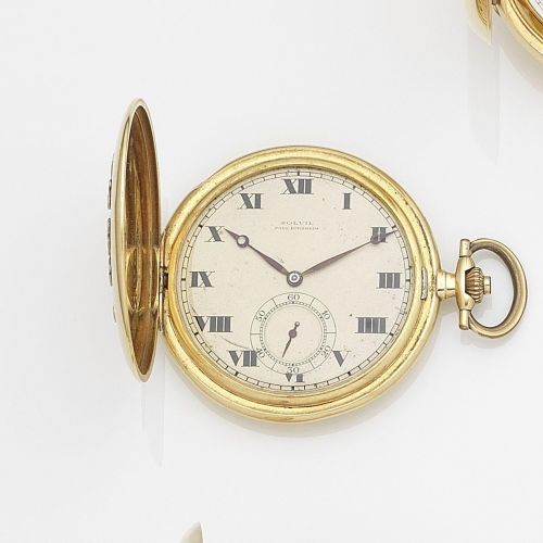 Swiss. An 18K gold keyless wind full hunter pocket watch