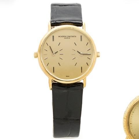 Vacheron Constantin. An 18K gold manual wind dual time wristwatch
