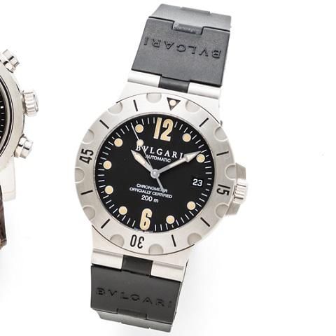 Bulgari. A stainless steel automatic calendar wristwatch with box and paper