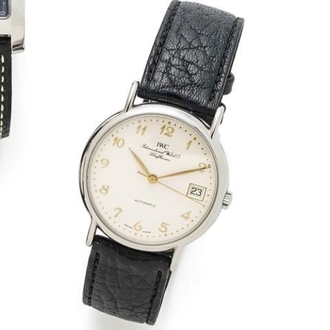 IWC. A stainless steel automatic calendar wristwatch