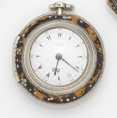 Edward Prior, London. A silver and tortoiseshell triple case pocket watch
