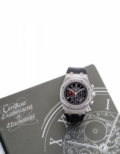 Audemars Piguet. A limited edition stainless steel automatic chronograph calendar wristwatch with box and papers