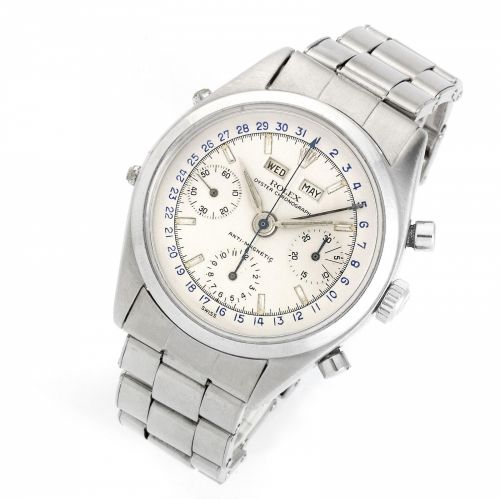 Rolex. A rare stainless steel 'Jean-Claude Killy' manual wind triple calendar chronograph bracelet watch