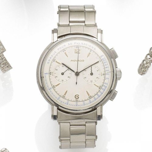 Movado. A stainless steel manual wind chronograph bracelet watch