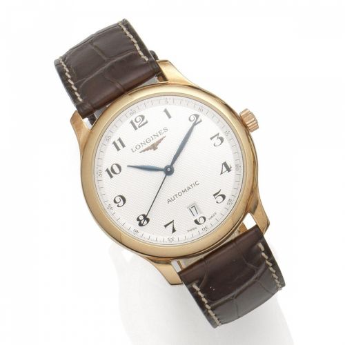 Longines. An 18K rose gold automatic calendar wristwatch