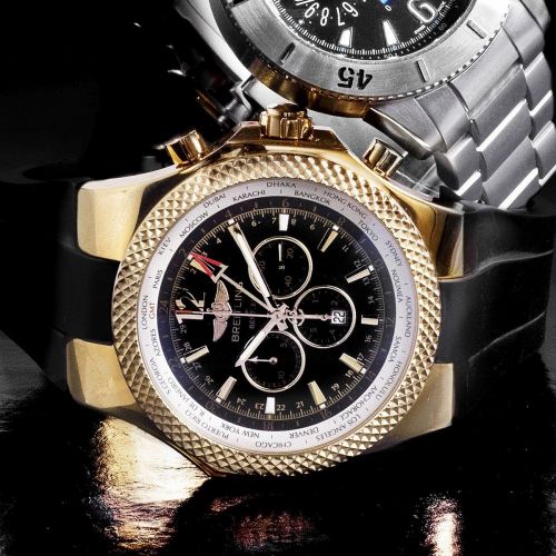 Breitling. A large 18K rose gold automatic world time chronograph wristwatch